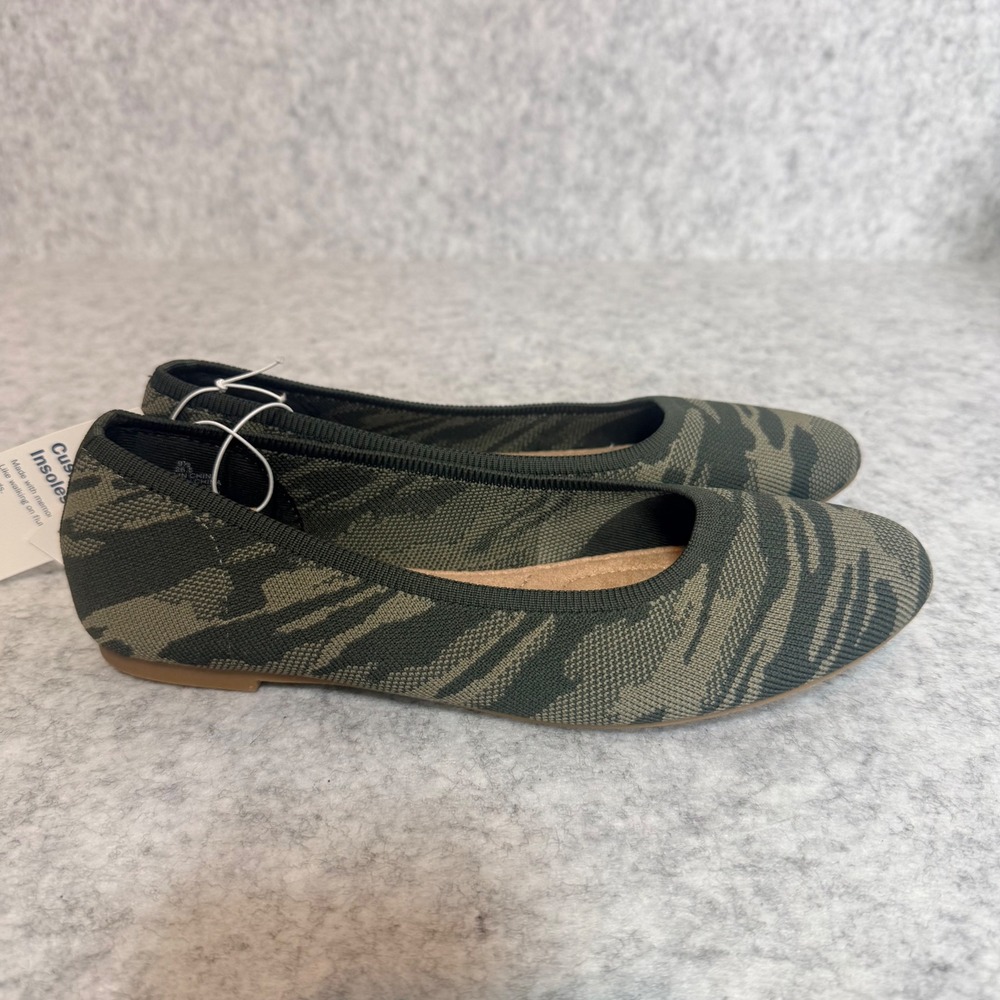 Old Navy Ballet Flats Womens 9.5 Olive Camo Knit Almond Toe Memory Foam NWT